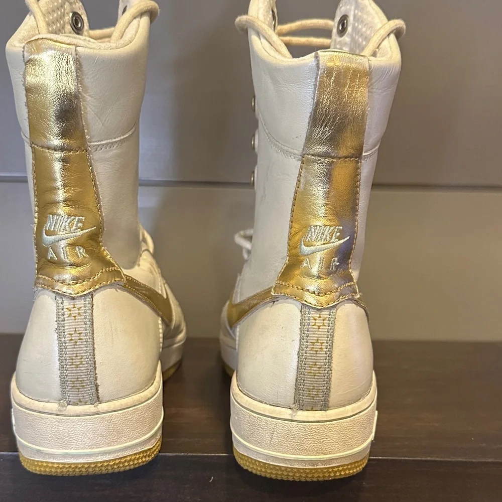 Women's Air Force One's 6‎ inch White and Metallic Gold Size 7.5